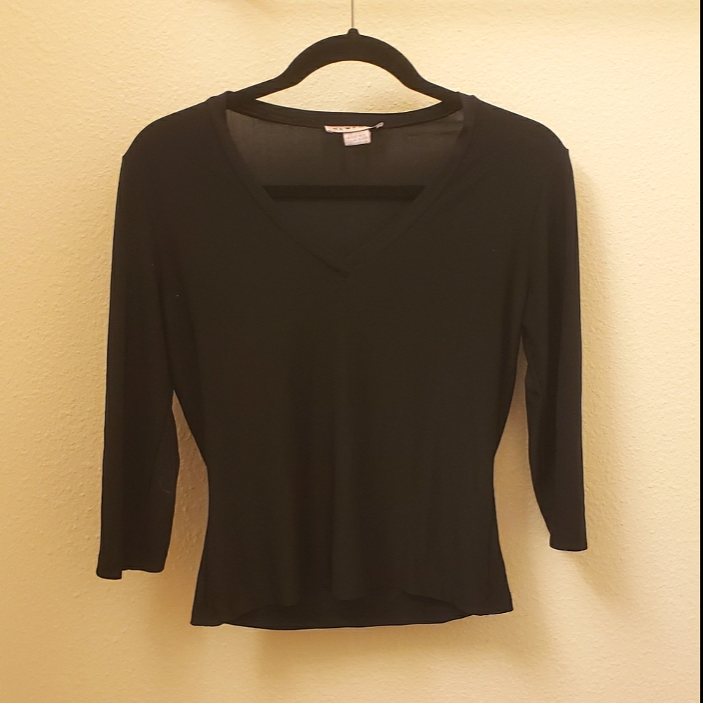 Long Sleeved Black V-neck Blouse
